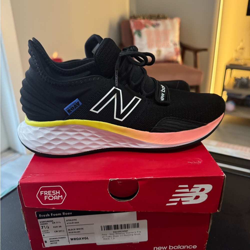 New Balance Kids Black Sneakers with Yellow and Pink Accents